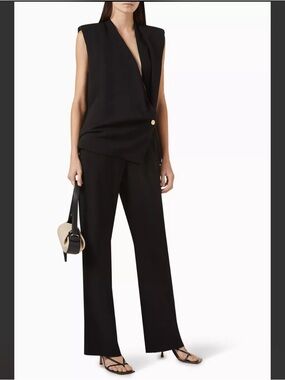 Anine Bing Black Sleeveless Wide-Leg Trousers with Gold Button
